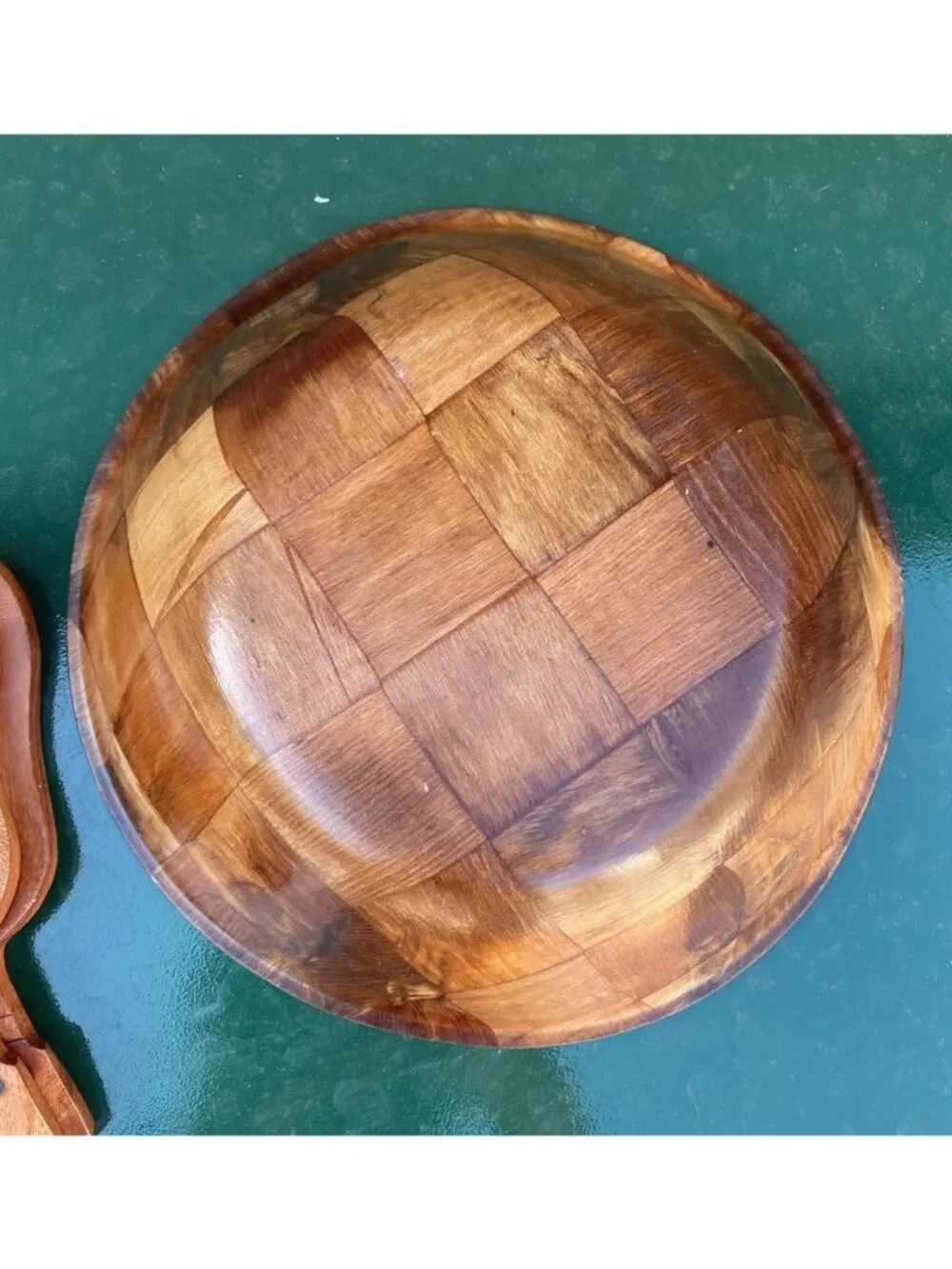 Wood Parquet Salad Fruit Bowl Wood Hand Salad Servers MCM